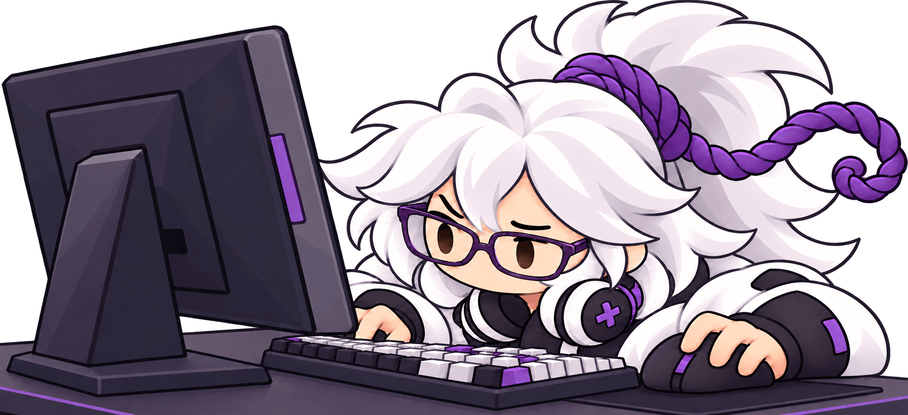 Tech Lia at her keyboard and mouse, puzzled by her monitor